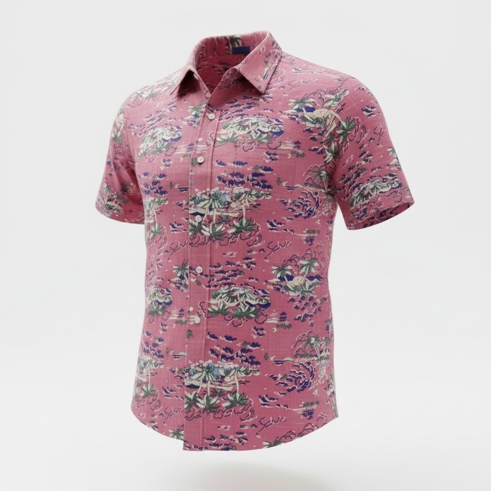 Izod Saltwater Mens Large Hawaiian Shirt Resort Pink Cotton